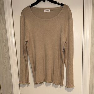 Calvin Klein Women's Tan with Metallic Trim Long Sleeve Sweater